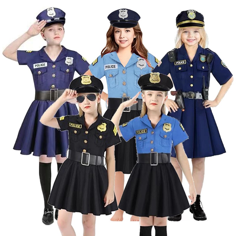 Ethnic Wear - Halloween Kinder-Polizeiuniform Mädchen Einteiler-Kostüm 100% Polyesterfaser