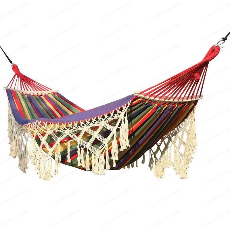 Ethnic Styling Tips - Hängematte im Bohemian-Stil mit Quasten, Outdoor-Anti-Kipp-Hängematte