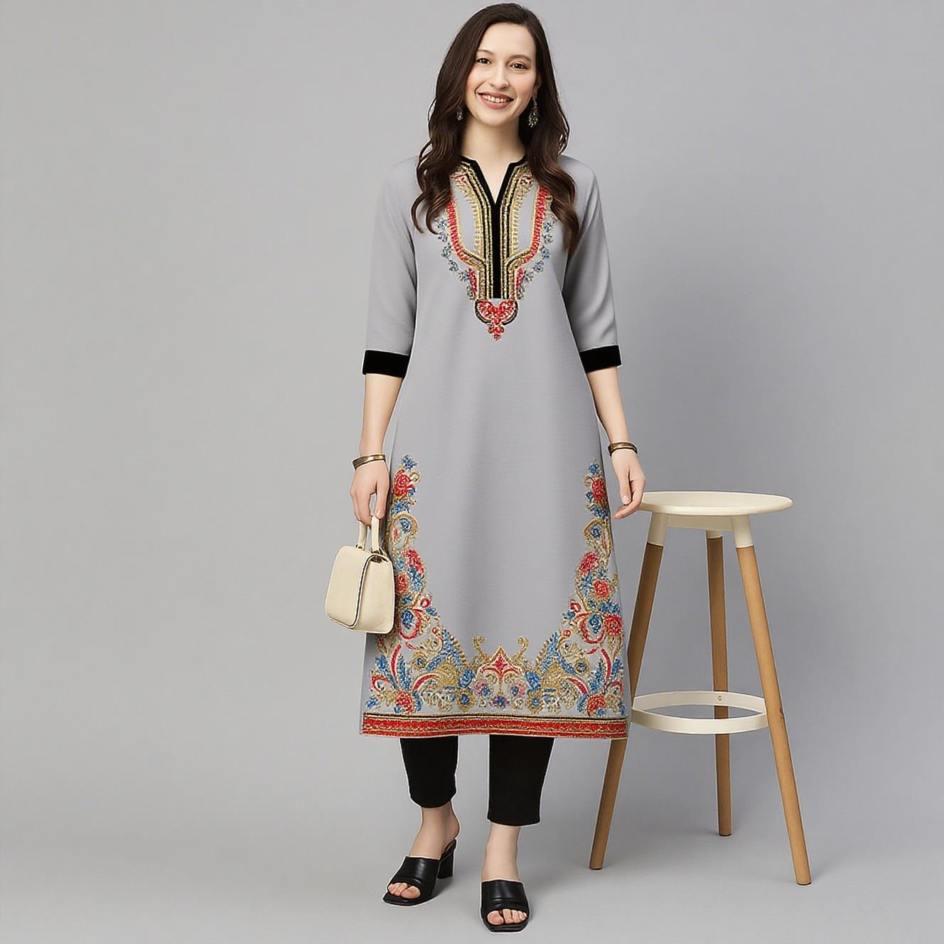 Ethnic Fashion Kurtis - Muslimisches Kurt Damen-Kleid, lässig, modisch, langärmelig,