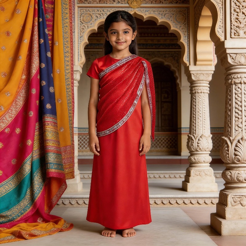 Ethnic Wear - Traditionelles indisches Kleid für Mädchen, rotes