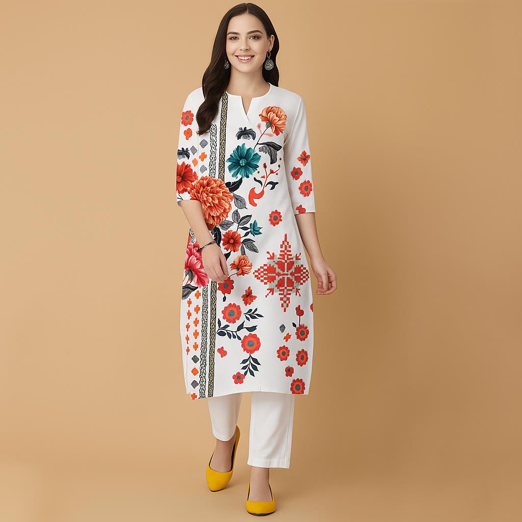 Ethnic Fashion Kurtis - Muslimische Blumen Kurt Weihnachten Damen Lässige