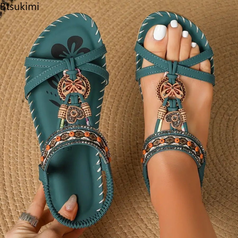 Ethnic Fashion In - Damen Boho-Sandalen für Outdoor und Strand,