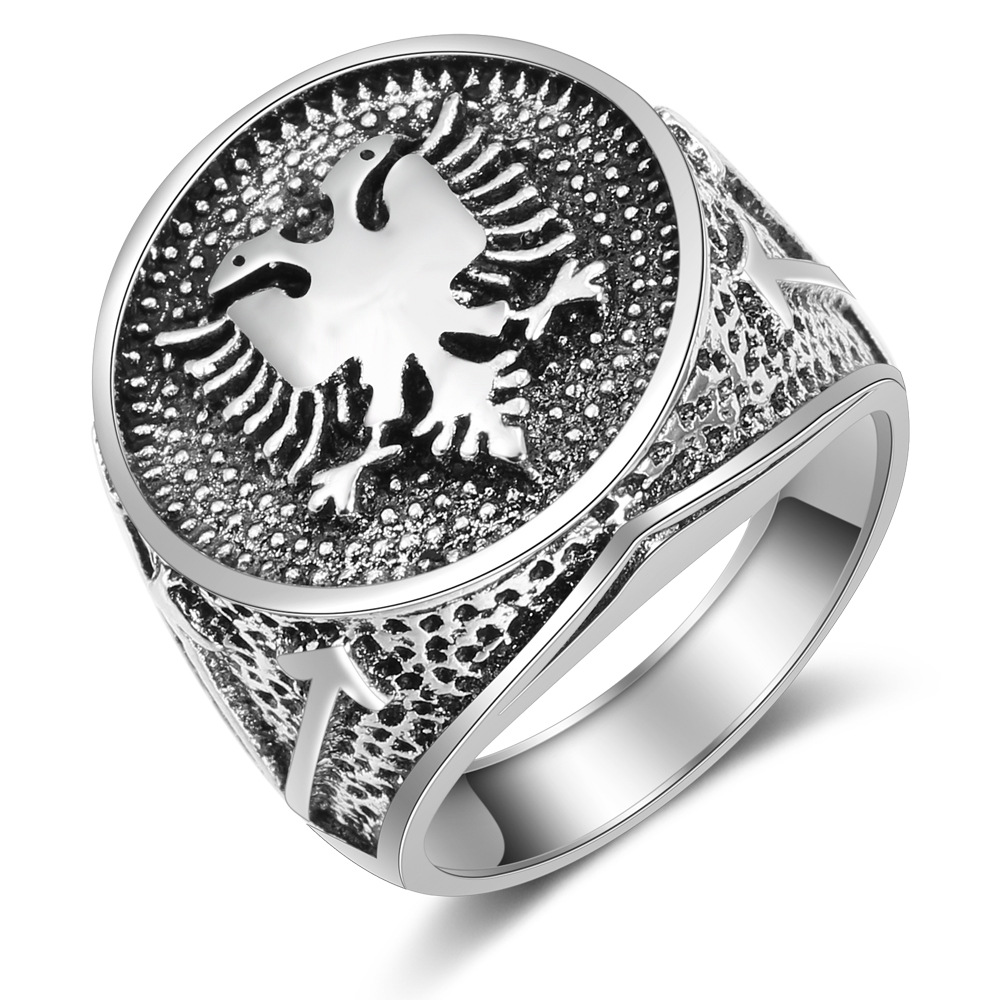 Ethnic Fashion Logo - WANGAIYAO Albanien-Flaggen-Logo, doppelköpfiger Adler-Ring, antiker Vintage-Herrenring