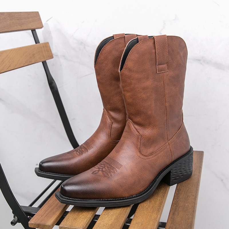 Ethnic Fashion In - Herrenstiefel Klassische Bestickte Western-Cowboy-Stiefel Modische Spitze