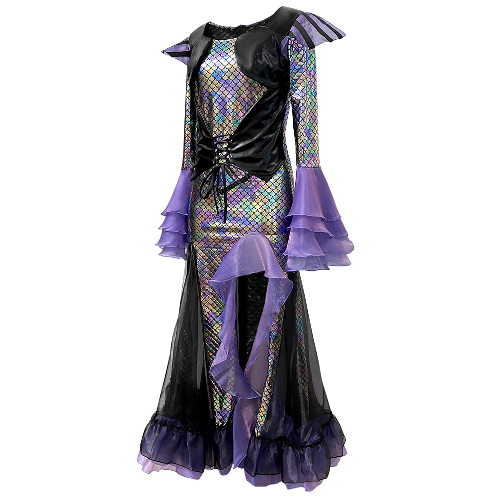 Ethnic Wear - Dunkles Meerjungfrauen-Langkleid Kostüm Damen Cosplay Performance-Bekleidung