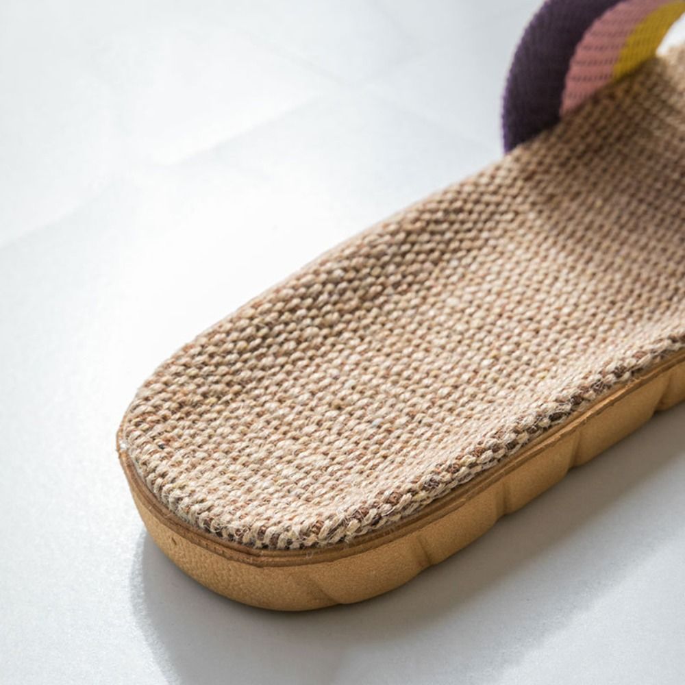 Ethnic Fashion In - Modische Ethnische Leinen-Kreuzpantoffeln Weiche Flachs-Slides Sandalen
